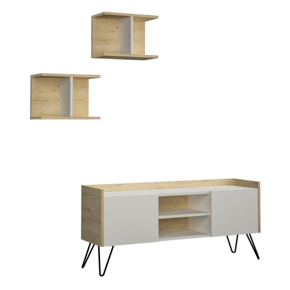 Mobile Porta TV 120 Cm Con Ante E Mensole Klappe Bianco E Rovere
