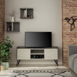 Mobile Porta TV 120 Cm Con Ante E Mensole Klappe Bianco E Antracite