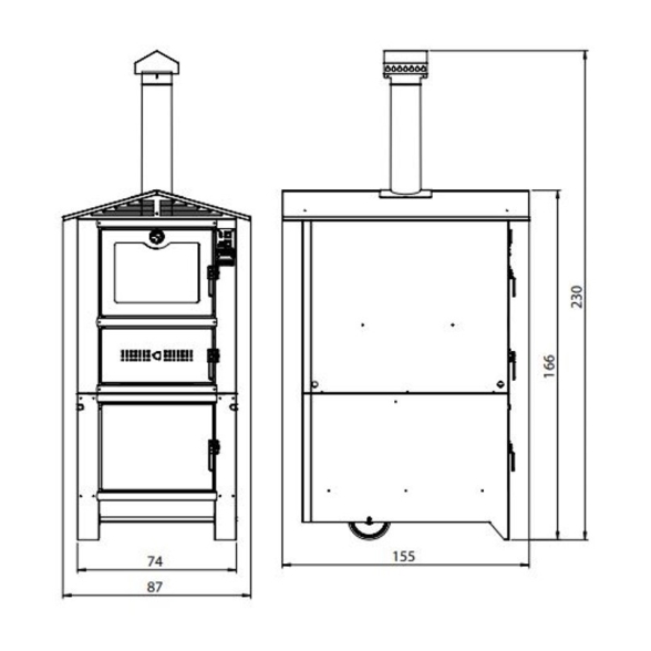 Forno a legna da esterno in acciaio 74 x 106 x h 230 bordeaux Easy Sunday