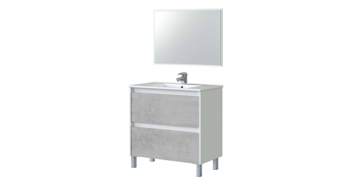 Mobile bagno 80 cm con lavabo e specchio bianco/cemento - Dakota 99420