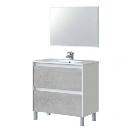Mobile bagno 80 cm con lavabo e specchio bianco/cemento - Dakota 99420