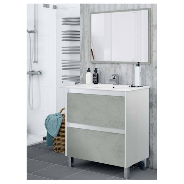 Mobile bagno 80 cm con lavabo e specchio bianco/cemento - Dakota 99420