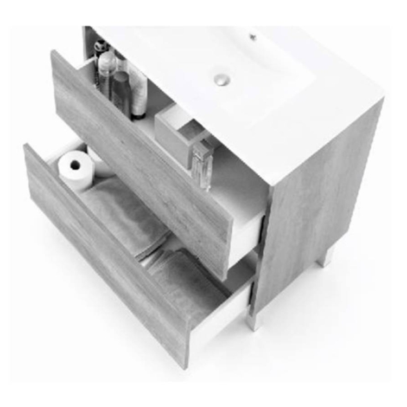 Mobile bagno 80 cm con lavabo e specchio bianco/cemento - Dakota 99420