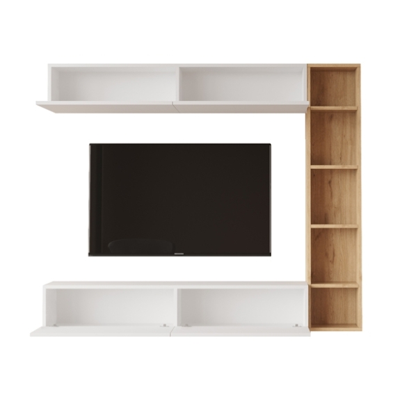 Mobile TV Sospeso Con Libreria E Modulo Superiore Zen Rovere E Bianco
