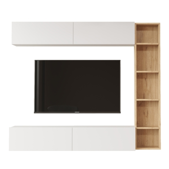 Mobile TV Sospeso Con Libreria E Modulo Superiore Zen Rovere E Bianco