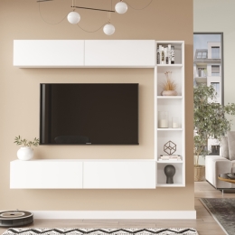 Mobile TV Sospeso Con Libreria E Modulo Superiore Zen Bianco