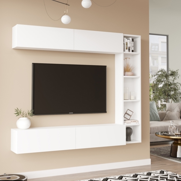 Mobile TV Sospeso Con Libreria E Modulo Superiore Zen Bianco