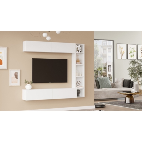 Mobile TV Sospeso Con Libreria E Modulo Superiore Zen Bianco