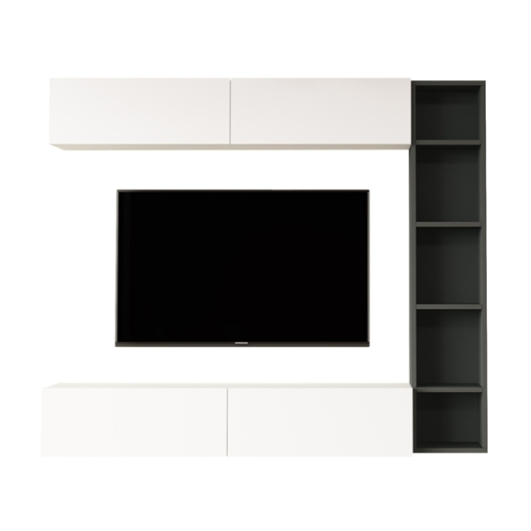 Mobile TV Sospeso Con Libreria E Modulo Superiore Zen Bianco e Antracite