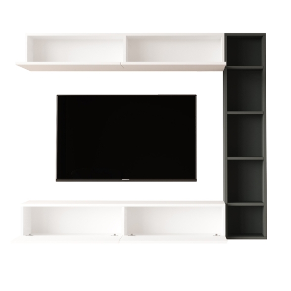 Mobile TV Sospeso Con Libreria E Modulo Superiore Zen Bianco e Antracite