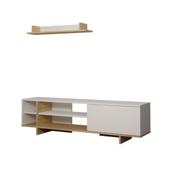 Mobile Porta TV 160 Cm Con Vani E Mensola Stockton Bianco E Rovere