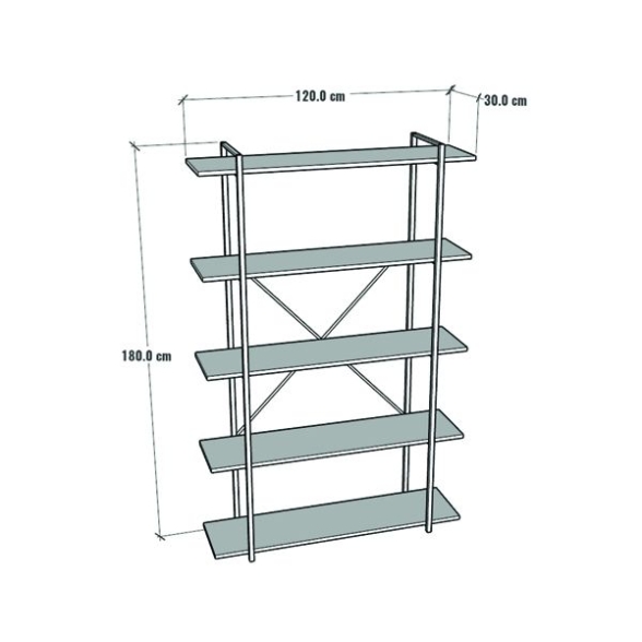 Libreria 5 Ripiani Stile Industrial 120x34x180 Jonah Antracite