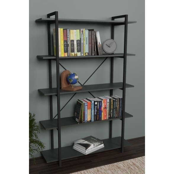 Libreria 5 Ripiani Stile Industrial 120x34x180 Jonah Antracite