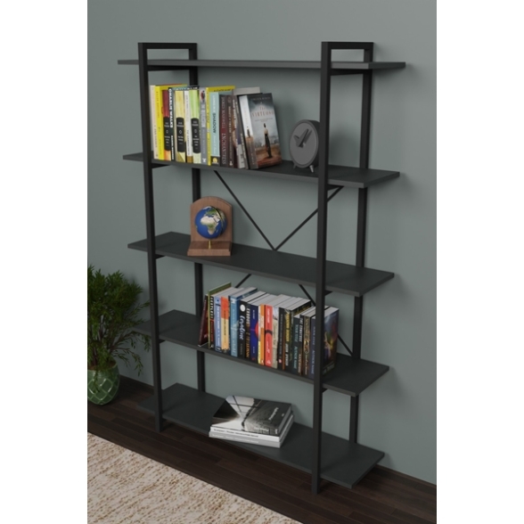 Libreria 5 Ripiani Stile Industrial 120x34x180 Jonah Antracite