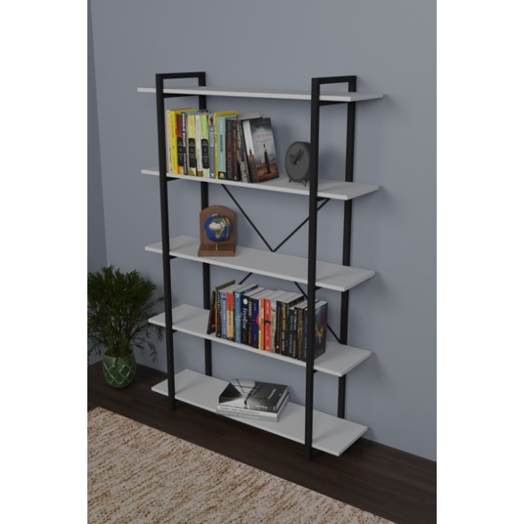 Libreria 5 Ripiani Stile Industrial 120x34x180 Jonah Bianca