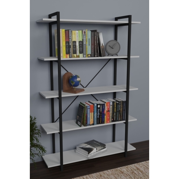 Libreria 5 Ripiani Stile Industrial 120x34x180 Jonah Bianca