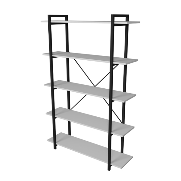 Libreria 5 Ripiani Stile Industrial 120x34x180 Jonah Bianca
