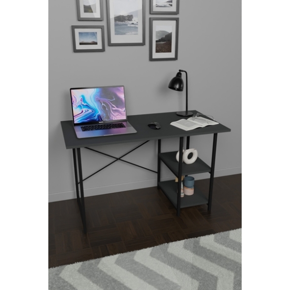 Scrivania Stile Industrial 120x60x72 Con Ripiani Laterali Adam Antracite