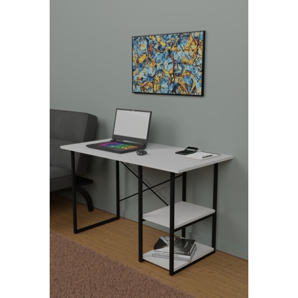 Scrivania Stile Industrial 120x60x72 Con Ripiani Laterali Adam Bianca