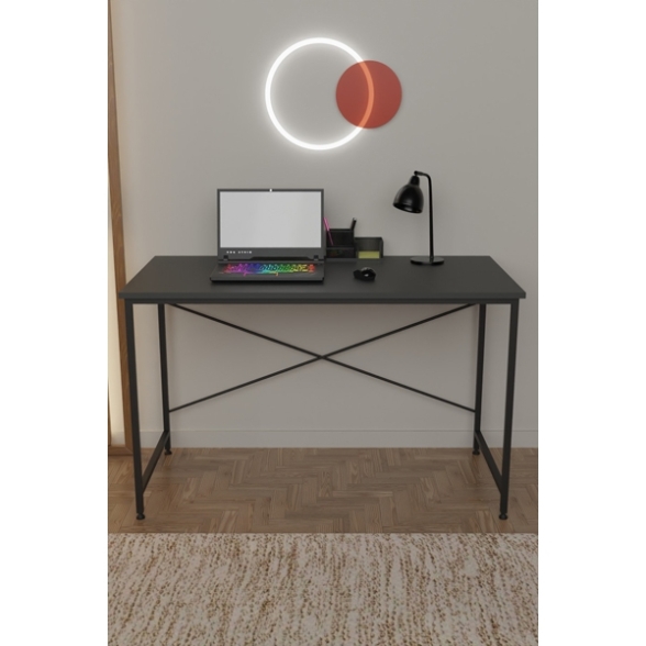 Scrivania Stile Industrial Ferro E Legno 120x60x73 Adam Antracite