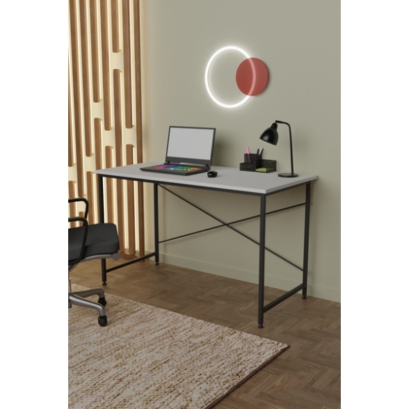 Scrivania Stile Industrial Ferro E Legno 120x60x73 Adam Bianca