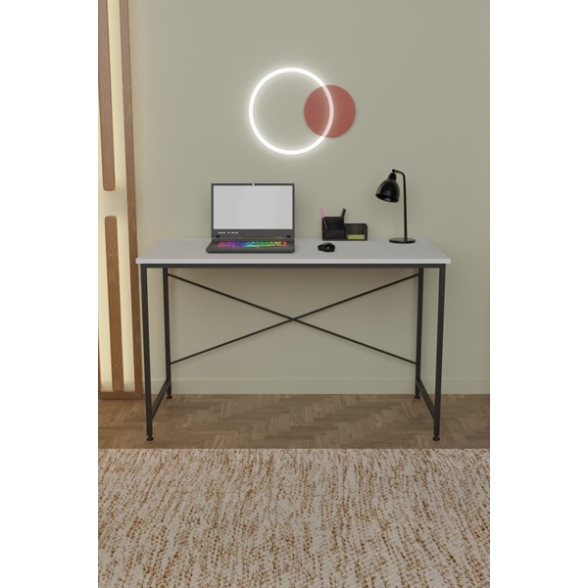Scrivania Stile Industrial Ferro E Legno 120x60x73 Adam Bianca