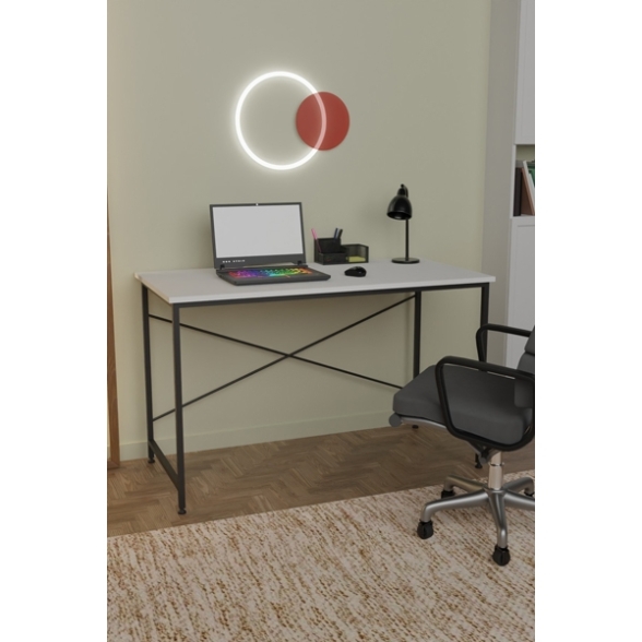 Scrivania Stile Industrial Ferro E Legno 120x60x73 Adam Bianca