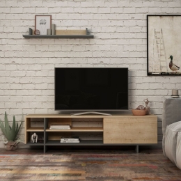 Mobile Porta TV 160 Cm Con Vani E Mensola Stockton Rovere E Antracite