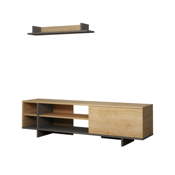 Mobile Porta TV 160 Cm Con Vani E Mensola Stockton Rovere E Antracite
