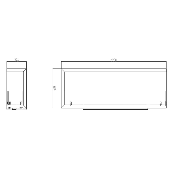Camino a bioetanolo da incasso ad angolo angolare 120x45 SUTRI 120 SX