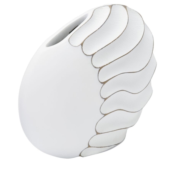 Vaso in resina con decorazioni in rilievo 34X11,5X24,5 cm bianco