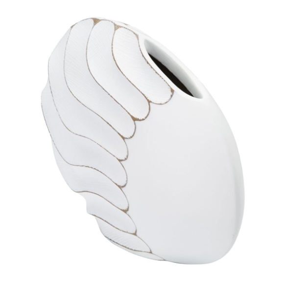 Vaso in resina con decorazioni in rilievo 41x12x27 cm bianco