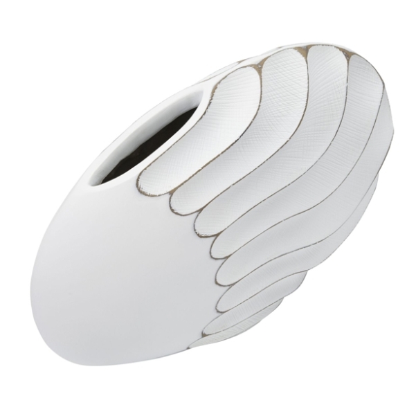 Vaso in resina con decorazioni in rilievo 41x12x27 cm bianco
