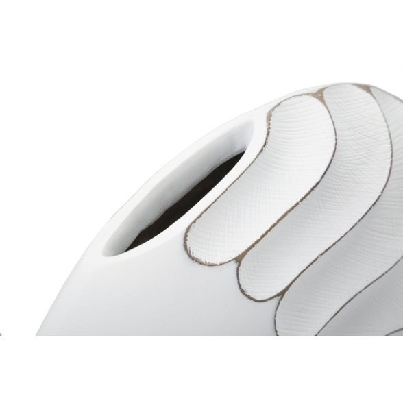 Vaso in resina con decorazioni in rilievo 41x12x27 cm bianco
