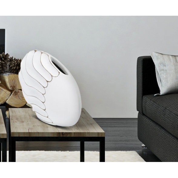 Vaso in resina con decorazioni in rilievo 41x12x27 cm bianco
