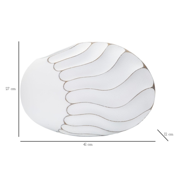 Vaso in resina con decorazioni in rilievo 41x12x27 cm bianco