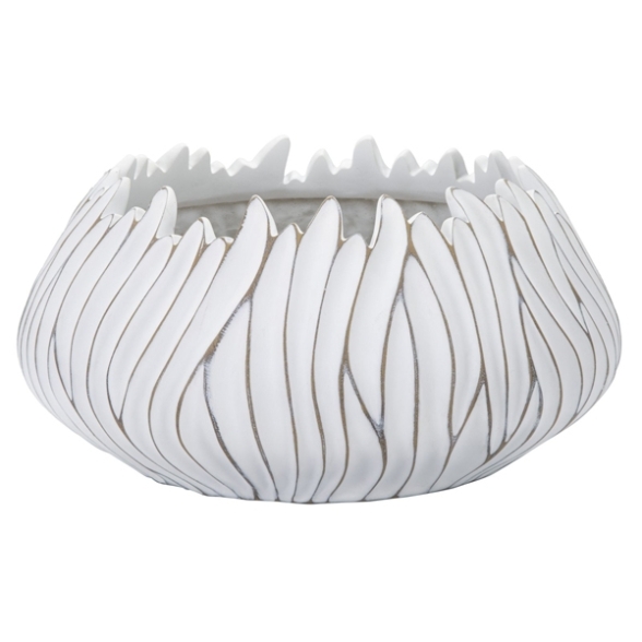 Vaso in resina rotondo con decorazioni in rilievo Ø 40X20 cm bianco