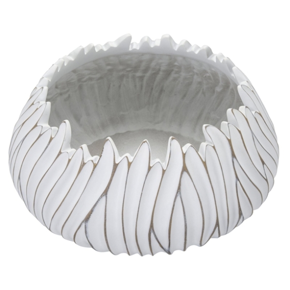 Vaso in resina rotondo con decorazioni in rilievo Ø 40X20 cm bianco