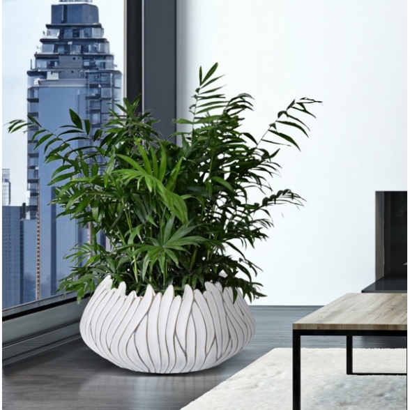 Vaso in resina rotondo con decorazioni in rilievo Ø 40X20 cm bianco