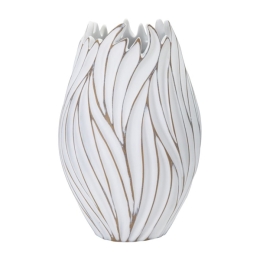 Vaso ovale in resina decorazioni ondulate in rilievo Ø 27X41,5 bianco