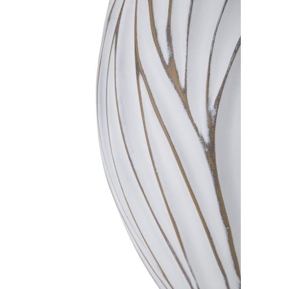 Vaso ovale in resina decorazioni ondulate in rilievo Ø 27X41,5 bianco