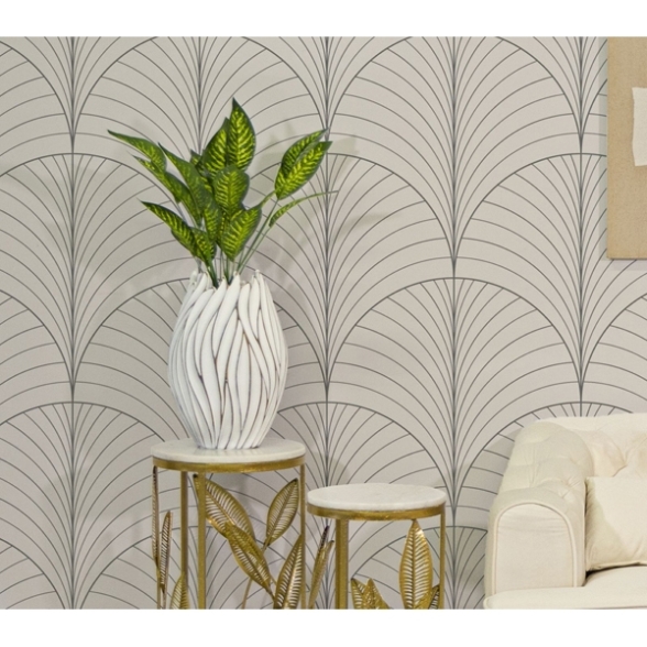 Vaso ovale in resina decorazioni ondulate in rilievo Ø 27X41,5 bianco
