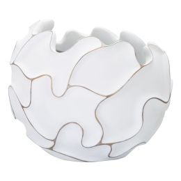 Vaso rotondo in resina decorazioni ondulate a foglie Ø 44X37 cm bianco