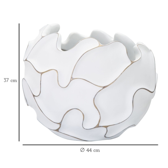 Vaso rotondo in resina decorazioni ondulate a foglie Ø 44X37 cm bianco