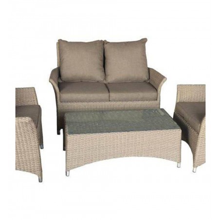 Salotto da esterno in polirattan con divano, poltrone, tavolino e cuscini Procida