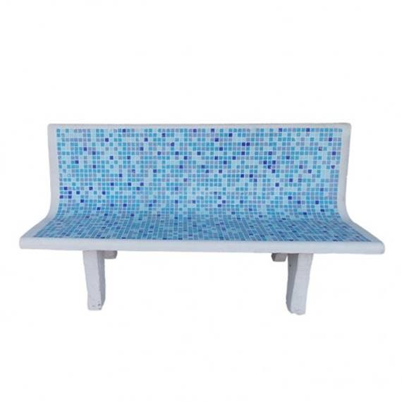 Panchina da esterni in cemento con mosaico azzurro mod. Mosaico
