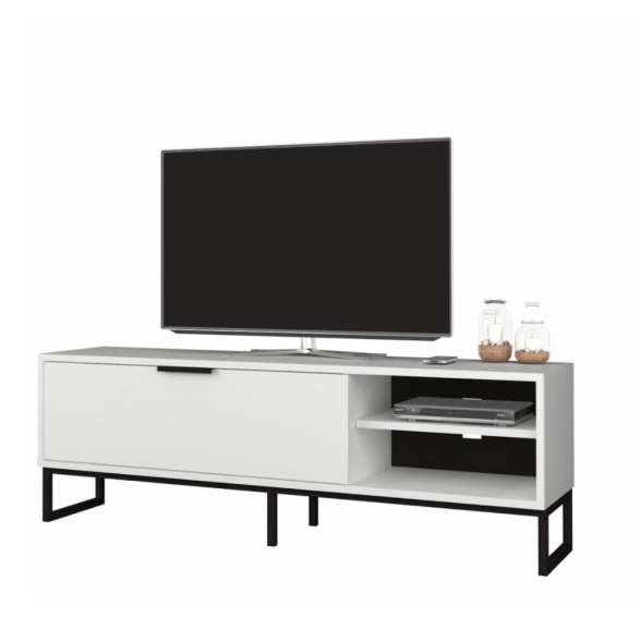 Mobile TV Da Terra 140 Cm Con Piedini Neri E Anta Frontale Way Bianco