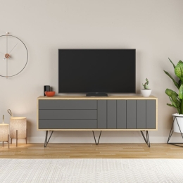 Mobile Porta TV Struttura Rovere 2 Ante A Ribalta Antracite Picadilly