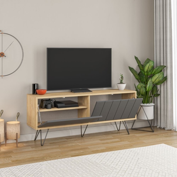 Mobile Porta TV Struttura Rovere 2 Ante A Ribalta Antracite Picadilly