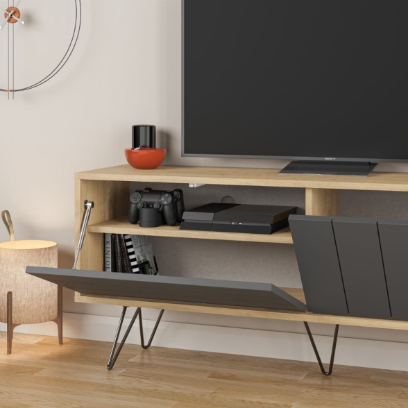 Mobile Porta TV Struttura Rovere 2 Ante A Ribalta Antracite Picadilly